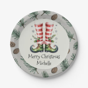 Assiettes En Carton Pieds de lutin de Noël personnalisés tendance    
