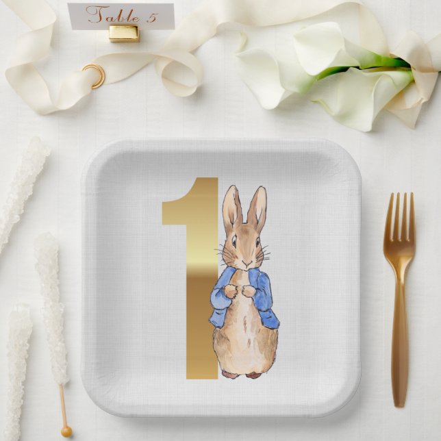 Assiettes En Carton Pierre le lapin 1er anniversaire (Mariage)