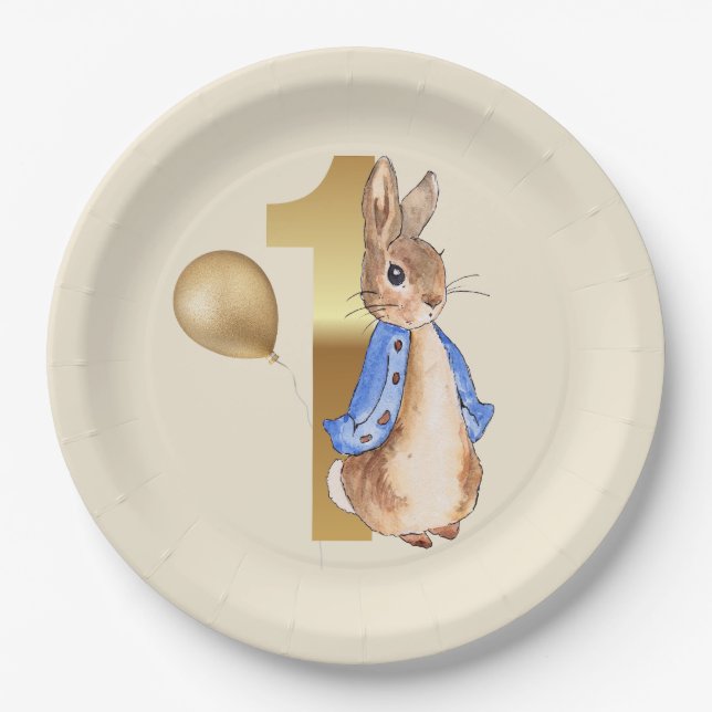 Assiettes En Carton Pierre le lapin 1er ballon d'or anniversaire (Devant)