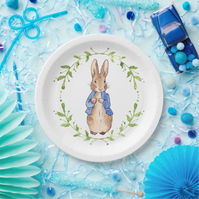Assiettes En Carton Pierre le lapin avec la feuille verte Wreath (Fête)