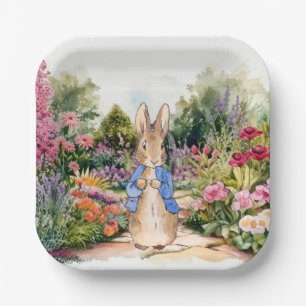 Assiettes En Carton Pierre le lapin dans son jardin