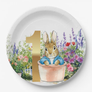 Assiettes En Carton Pierre le lapin dans un pot premier anniversaire