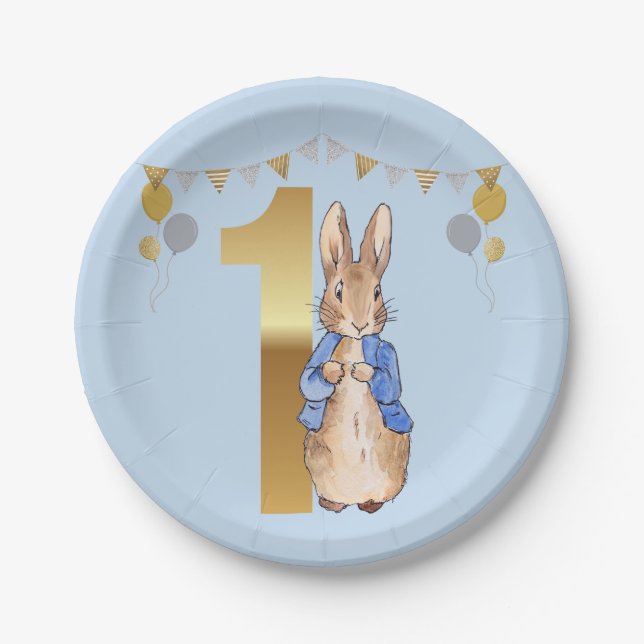 Assiettes En Carton Pierre le lapin Premier anniversaire (Devant)
