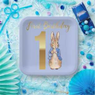Assiettes En Carton Pierre le Rabbit Gold 1er anniversaire