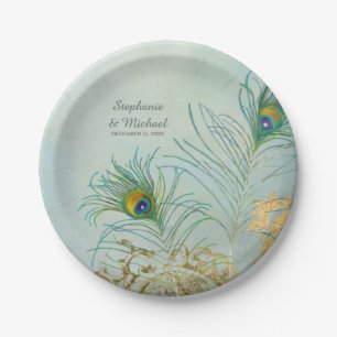 Assiettes En Carton Pierres Peacock personnalisées et élégantes Mariag