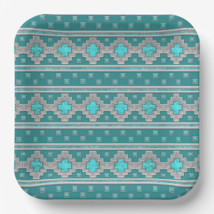 Assiettes En Carton Pierres Turquoise Sud-Ouest Impression géométrique