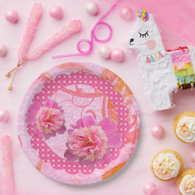 Assiettes En Carton Pies roses (Fête)