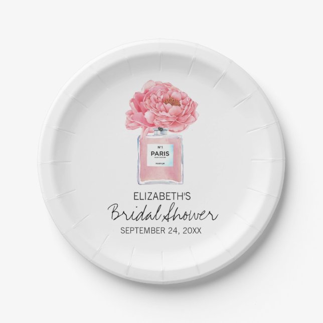 Assiettes En Carton Pies roses et Fête des mariées de parfum (Devant)