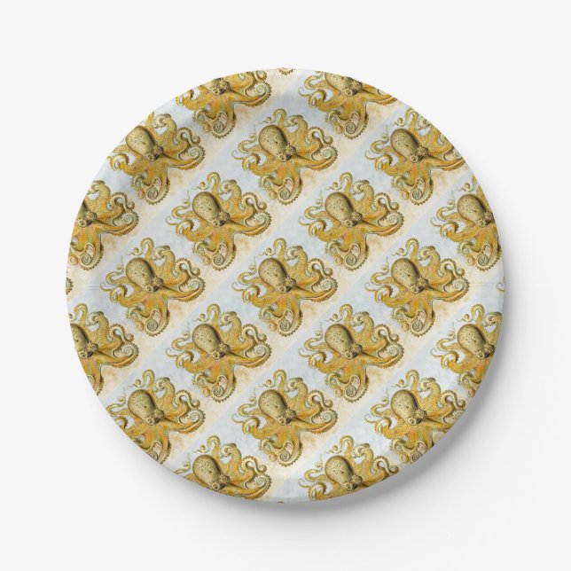 Assiettes En Carton Pieuvre marine peinte calmar Kraken (Devant)
