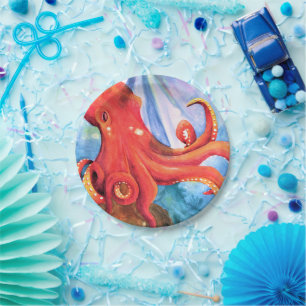 Assiettes En Carton Pieuvre "Sous la mer"