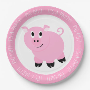Assiettes En Carton Pig Out C'est une fête mignonne cochon rose fête d