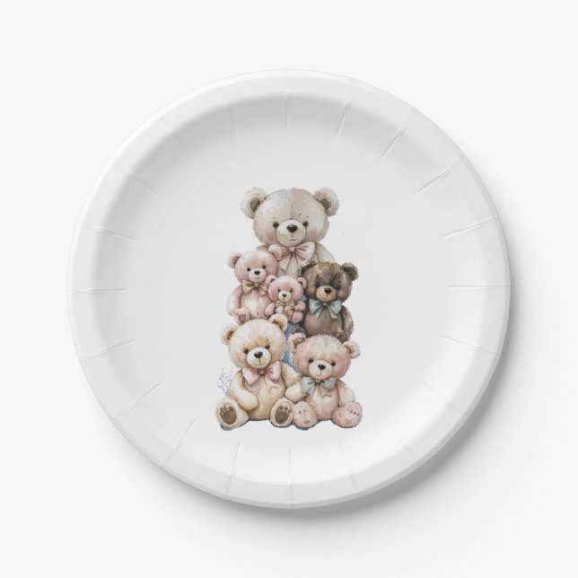 Assiettes En Carton Pile d'ours en peluche mignonne Pastel (Devant)