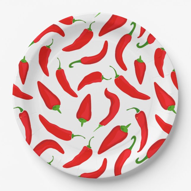 Assiettes En Carton Piment épicé Poivrons Rouge Blanc Amusant (Devant)