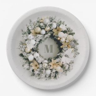 Assiettes En Carton Pin neigeux - couronne de Noël