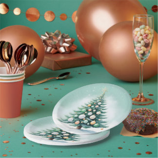 Assiettes En Carton Pin vert nu | Orange vert argenté