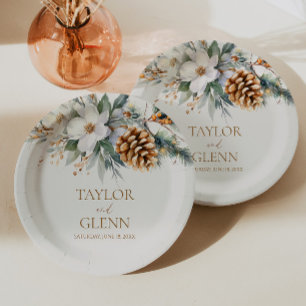 Assiettes En Carton Pine d'hiver Fleur Floral Jardin Mariage