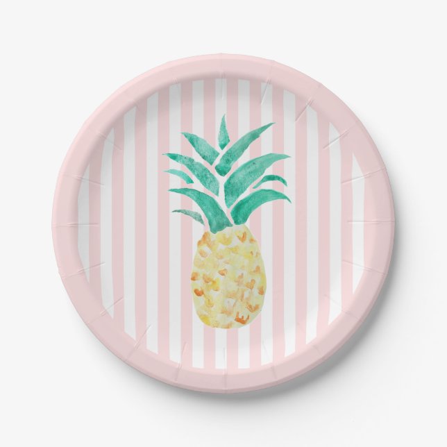 Assiettes En Carton Pineapple Painting Tropical Pink Stripe (Devant)