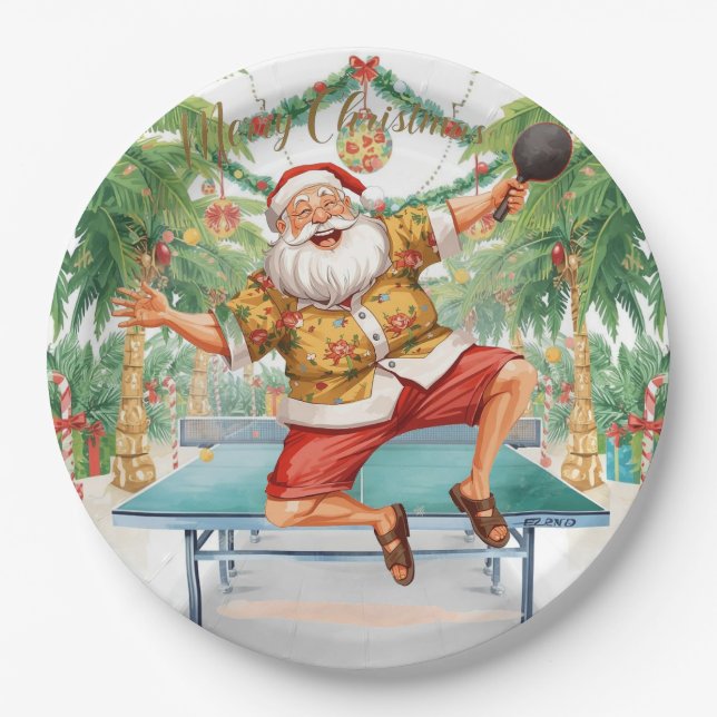 Assiettes En Carton Ping pong Christmas with Santa Claus (Devant)