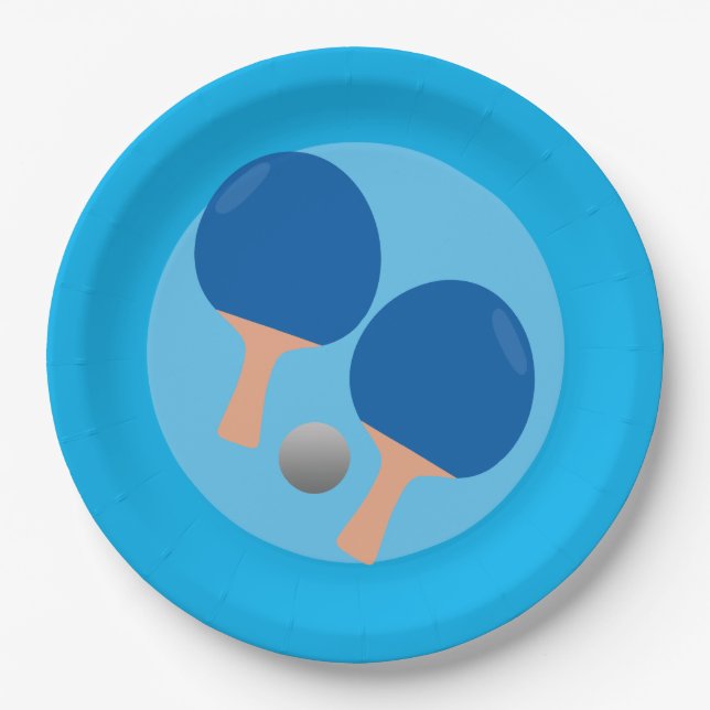 Assiettes En Carton Ping Pong Table Tennis partie bleu arrière - plan (Devant)