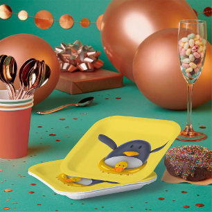 Assiettes En Carton Pingouin Avec Plaques De Papier En Caoutchouc