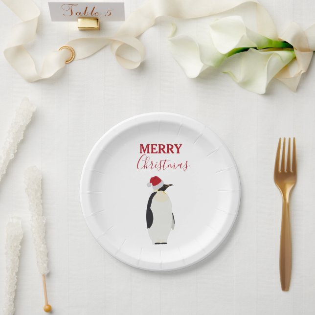 Assiettes En Carton Pingouin de Noël drôle animal avec chapeau de Père (Mariage)