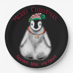 Assiettes En Carton Pingouin de Noël mignon, animal arctique festif