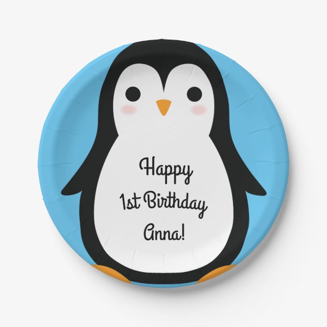 Assiettes En Carton Pingouin mignon Plaques d'hiver 1er anniversaire (Devant)
