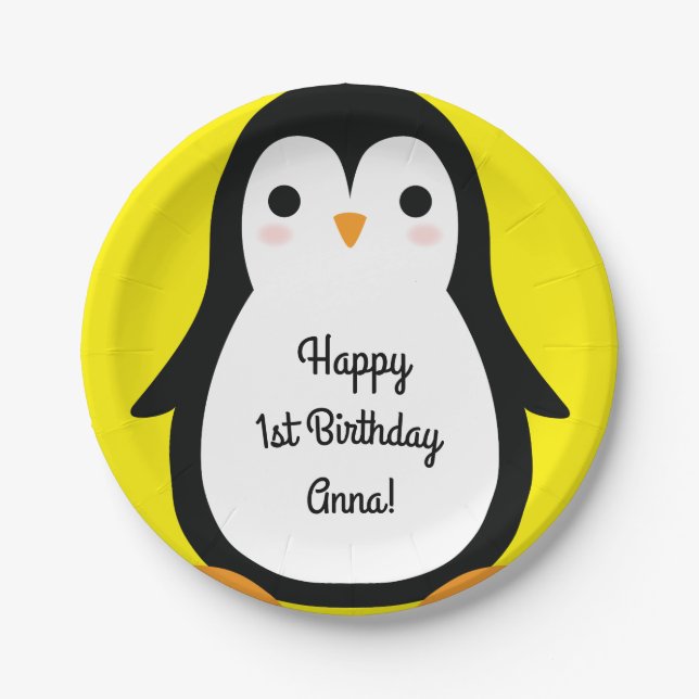 Assiettes En Carton Pingouin mignon Plaques d'hiver 1er anniversaire (Devant)