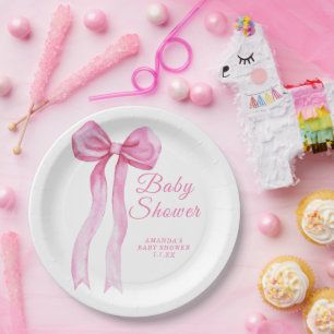 Assiettes En Carton Pink a Bow Girl Baby shower