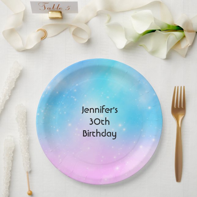 Assiettes En Carton Pink and Blue Pastel Gradient Sky Anniversaire (Mariage)