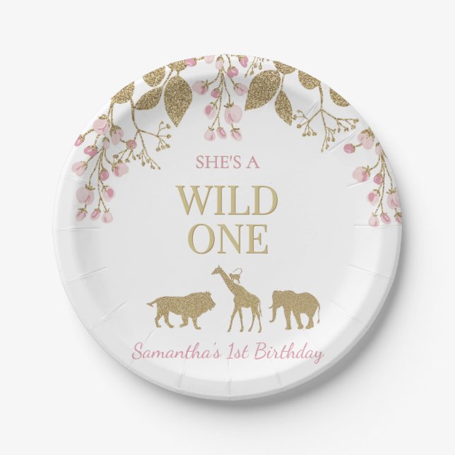 Assiettes En Carton Pink and Gold Wild One 1st Girl Birthday Party (Devant)