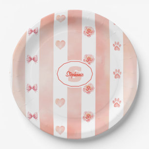 Assiettes En Carton Pink and White Stripe - Coeurs, Rose, Empreinte de