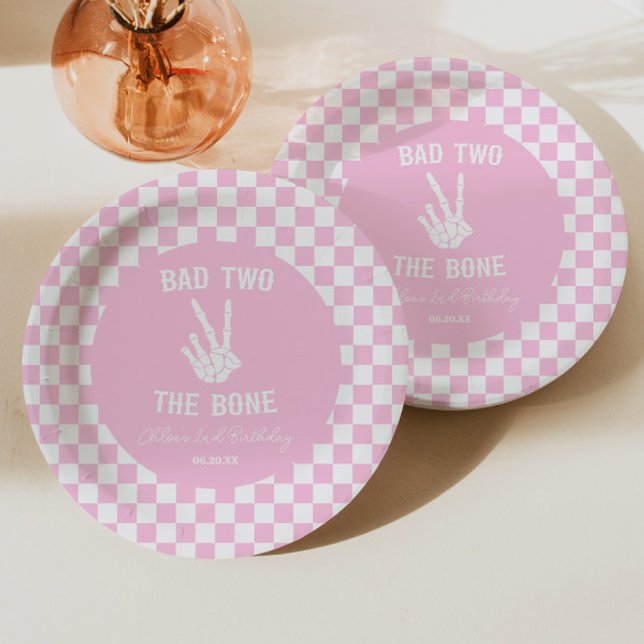 Assiettes En Carton Pink Bad Two The Bone Skeleton 2e fête d'anniversa (Créateur téléchargé)