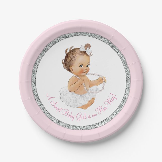 Assiettes En Carton Pink Ballerina Pearl Baby Girl Douche (Devant)