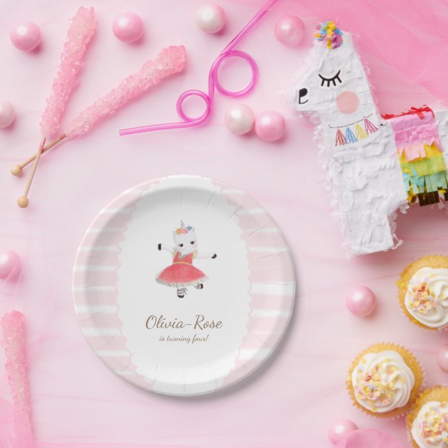 Assiettes En Carton Pink Ballerina Unicorn Fille fête d'anniversaire (Fête)