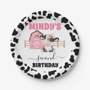 Assiettes En Carton Pink Barn Cow Imprimer 2e Plaque Papier Anniversai