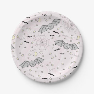 Assiettes En Carton Pink Batty, Stars & Moons Éffrayant mignon