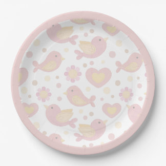 Assiettes En Carton Pink Birds Nesting Party