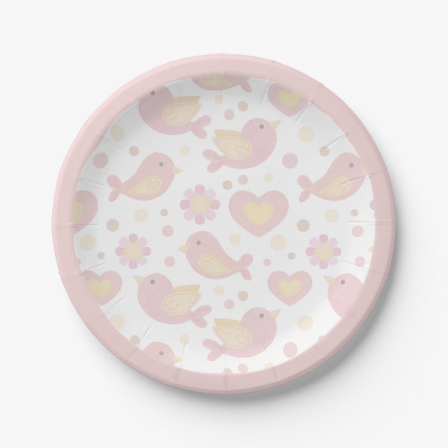 Assiettes En Carton Pink Birds Nesting Party (Devant)