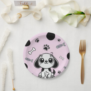 Assiettes En Carton Pink & Black Fish Bones Chien Chien Chien Chien Ch
