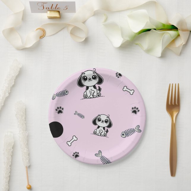 Assiettes En Carton Pink & Black Fish Bones Chien Chien Chien Chien Ch (Mariage)