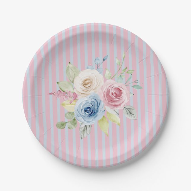 Assiettes En Carton Pink Blue Floral coquette  (Devant)