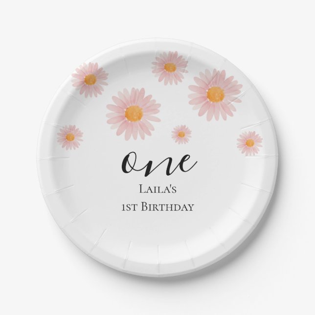 Assiettes En Carton Pink Blush Boho Daisy Birthday  (Devant)