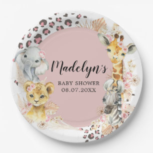 Assiettes En Carton Pink Boho Safari Party Animaux Fille Plaque de pap