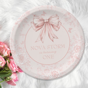Assiettes En Carton Pink Bow fête d'anniversaire Whimsy Toile personna