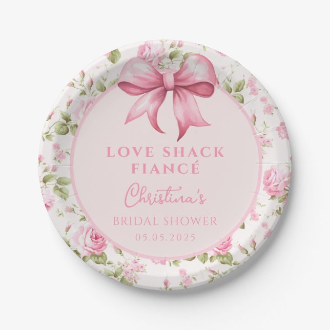 Assiettes En Carton Pink Bow Love Shack Fiance Fête des mariées (Devant)