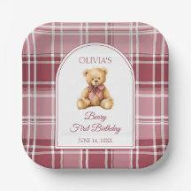 Pink Bow Preppy Teddy Bear 1st Birthday