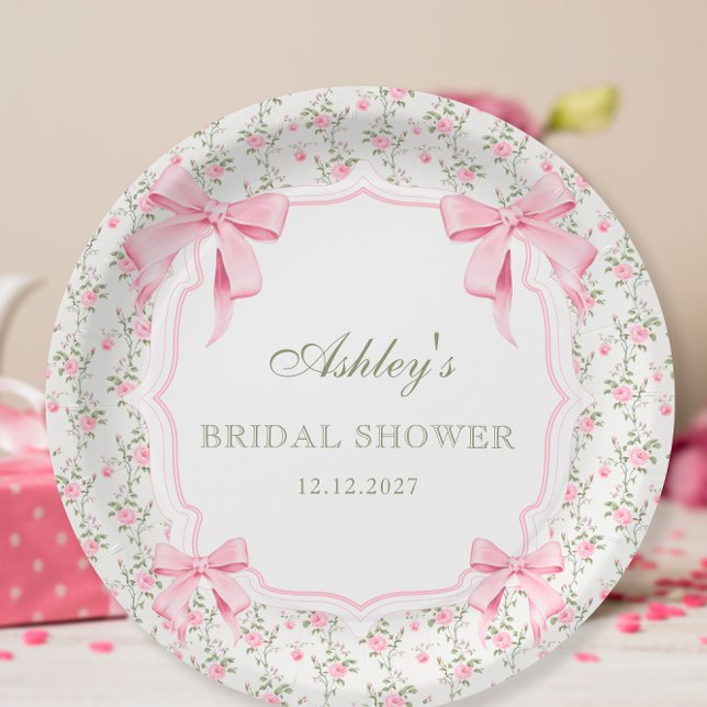 Assiettes En Carton Pink Bow She's Tying the Knot Fête des mariées (Créateur téléchargé)