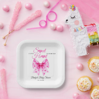 Assiettes En Carton Pink Bow Sweetheart girl Valentine's Baby shower 