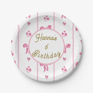 Assiettes En Carton Pink Bow Vertical Stripe -preppy coquette annivers